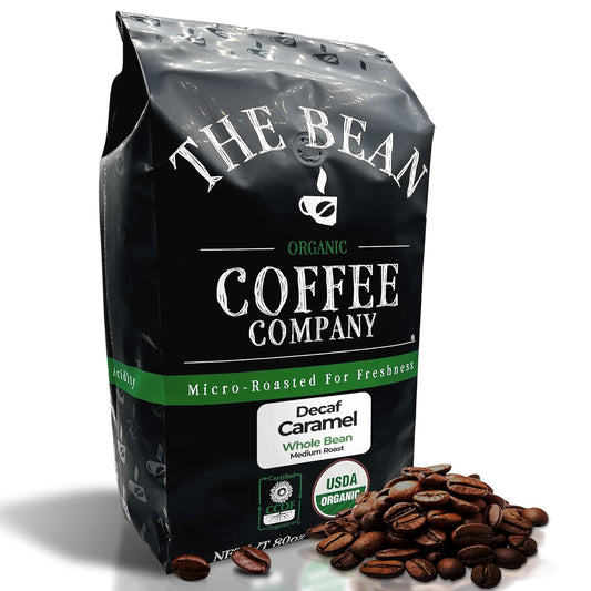 The Bean Organic Coffee Company Water Processed DECAF Caramel, Medium Roast, Whole Bean Coffee, 5-Pound Bag