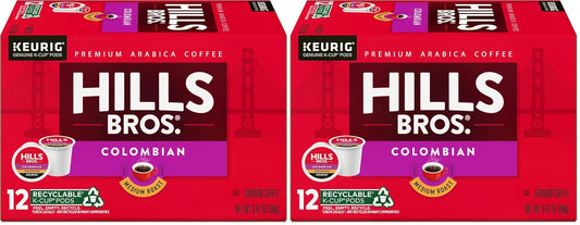Hills Bros. Colombian Blend Keurig K-Cup Pods for Keurig Brewers – Medium Roast Premium Arabica Blend, Kosher – 2 Pack of 12 Single Serve Pods