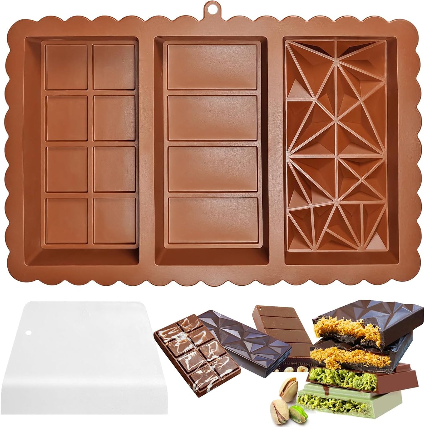 Chocolate Bar Mold - Food Grade Silicone Chocolate Molds, Non-Stick & Easy to Release Deep Mold for Dubai Pistachio Chocolates, Candy, Snacks, Desserts, Resin Art, Dishwasher Safe (1)