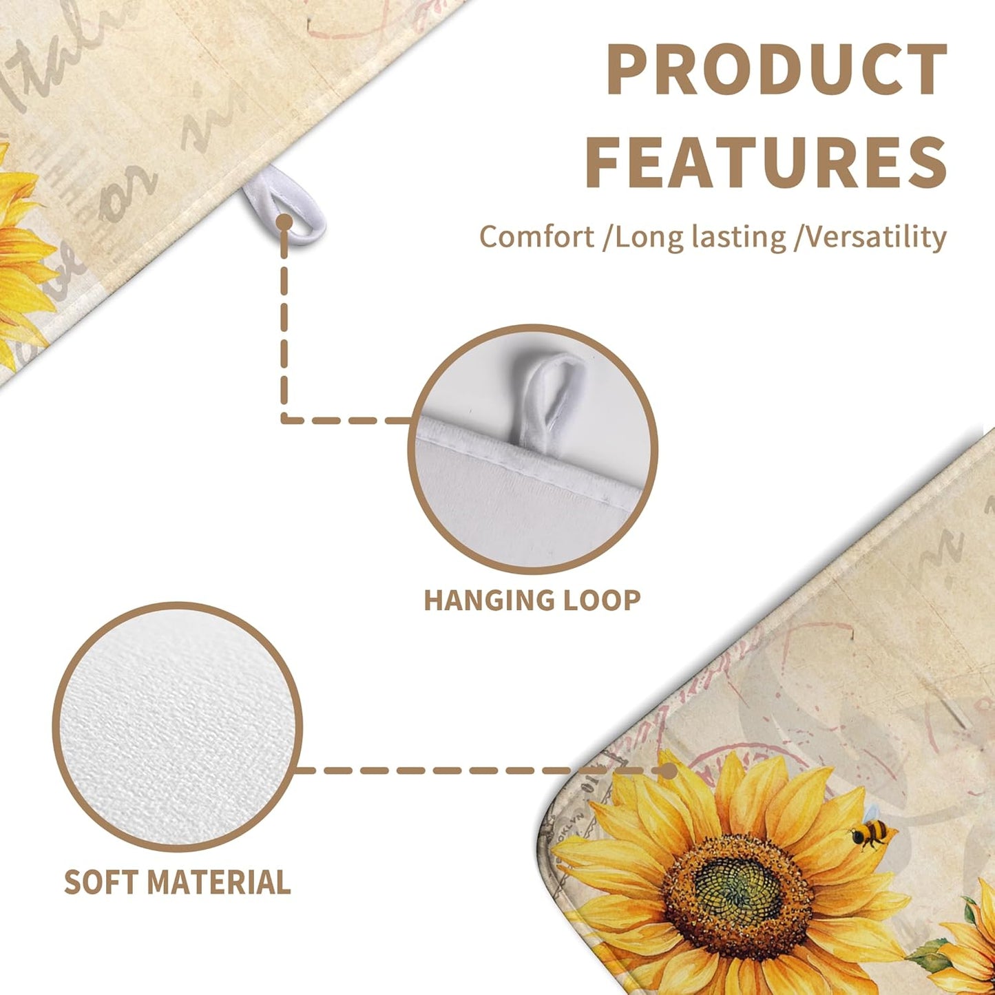 Spring Summer Dish Drying Mat Sunflower Kitchen Dish Drying Pad Absorbent Vintage Drying Mat for Countertops Dish Dryer Mat Microfiber Dishes Drainer Pad Dish Drying Rack Mat (18x24 in)