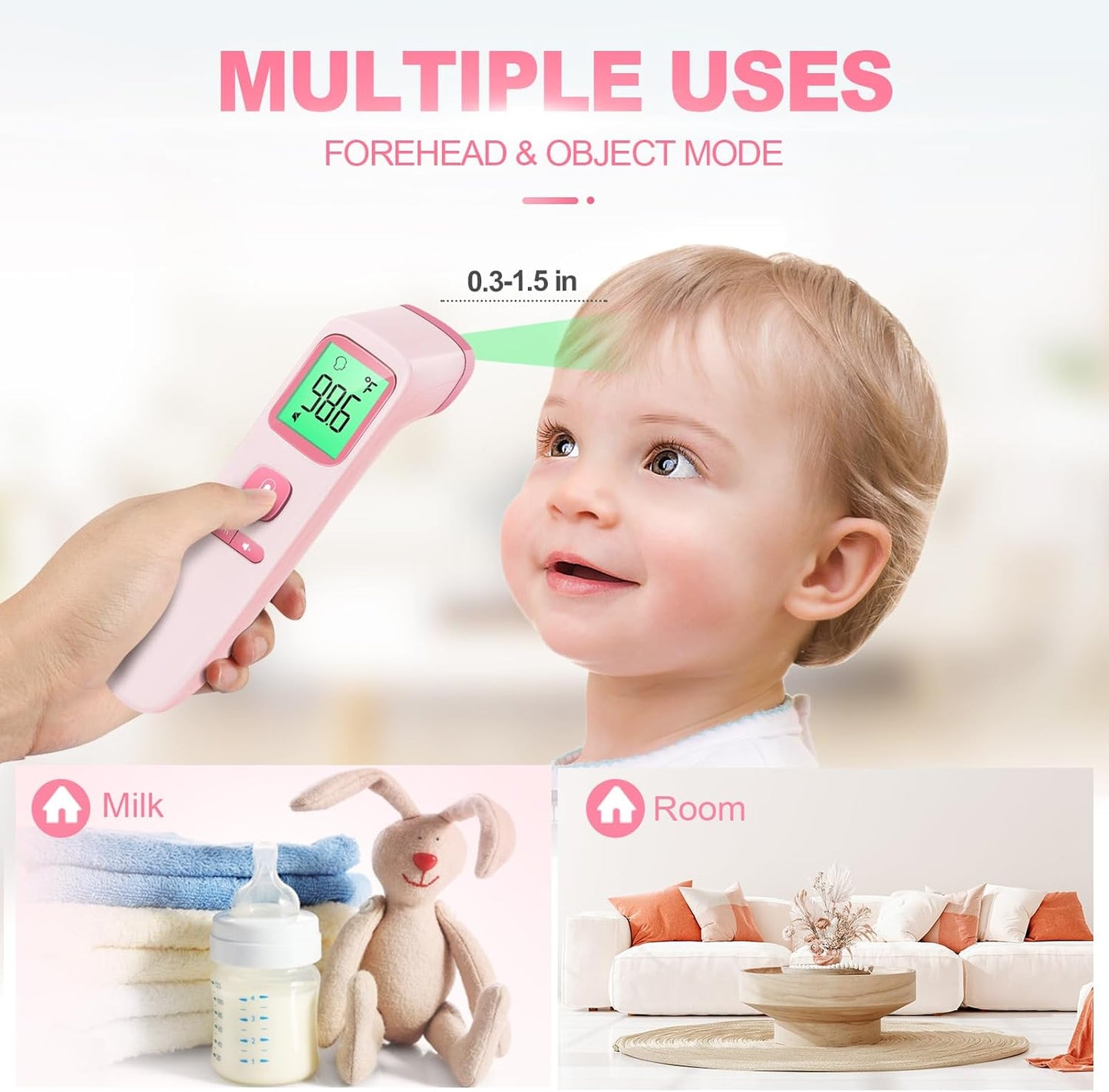 No-Touch Thermometer for Adults and Kids, Digital Accurate Baby Thermometer with Fever Alarm, 1 Second Fast Result, Easy to use, 2 in 1 Mode