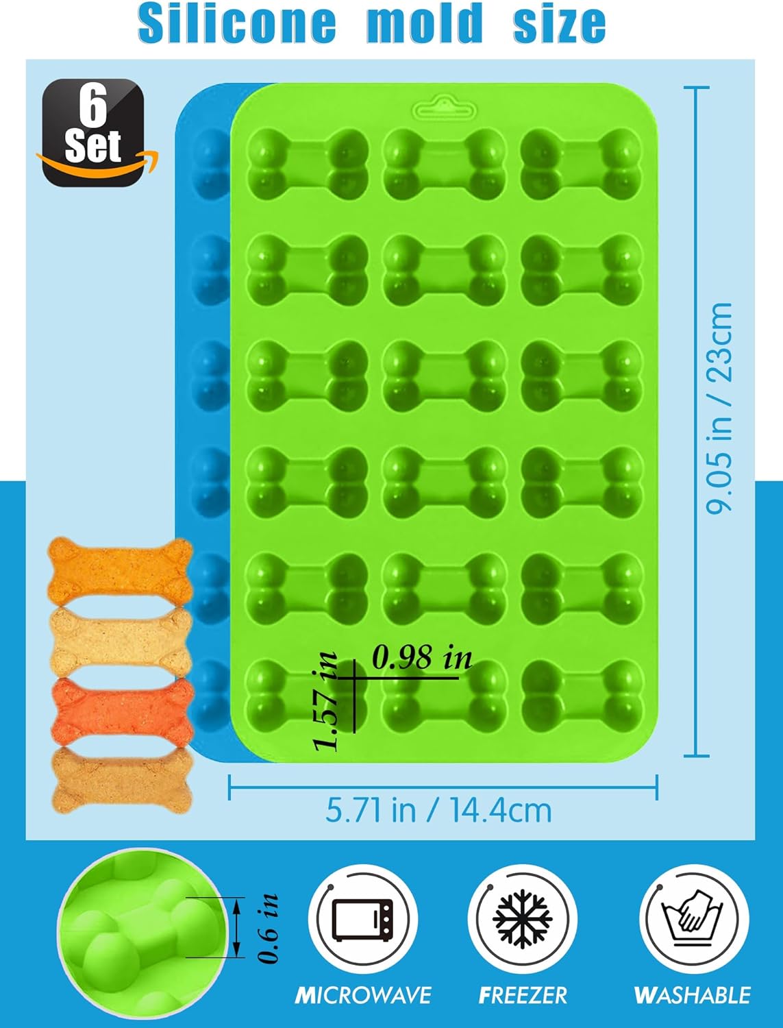 Dog Paw and Bone Molds,Non-Stick Food Grade Silicone Dog Treats Molds for Chocolate, Candy - Set of 6