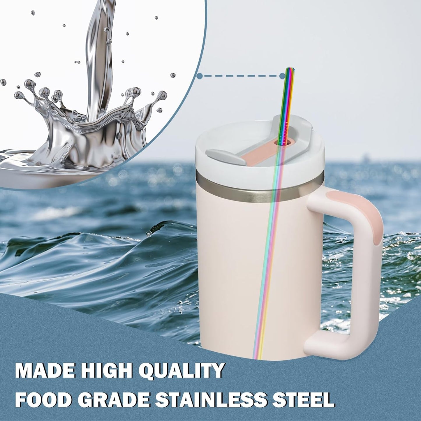 for Stanley Quencher 40oz Tumbler 6x Metal Stainless Steel Straws, 12inch Replacement Extra Long/Tall Straws for Stanley Cup 40oz Drinking Reusable Accessories (6x Straight, Colorful)