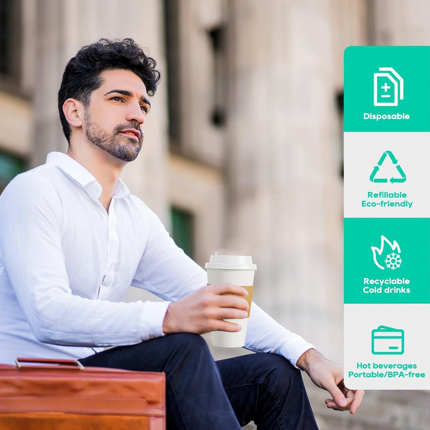 JOLLY PARTY [100 Pack] 16 oz Paper Coffee Cups, Disposable Paper Coffee Cup with Lids, Sleeves, and Stirrers, Hot/Cold Beverage Drinking Cup for Water, Juice or Tea, Suitable for Home,Shops and Cafes