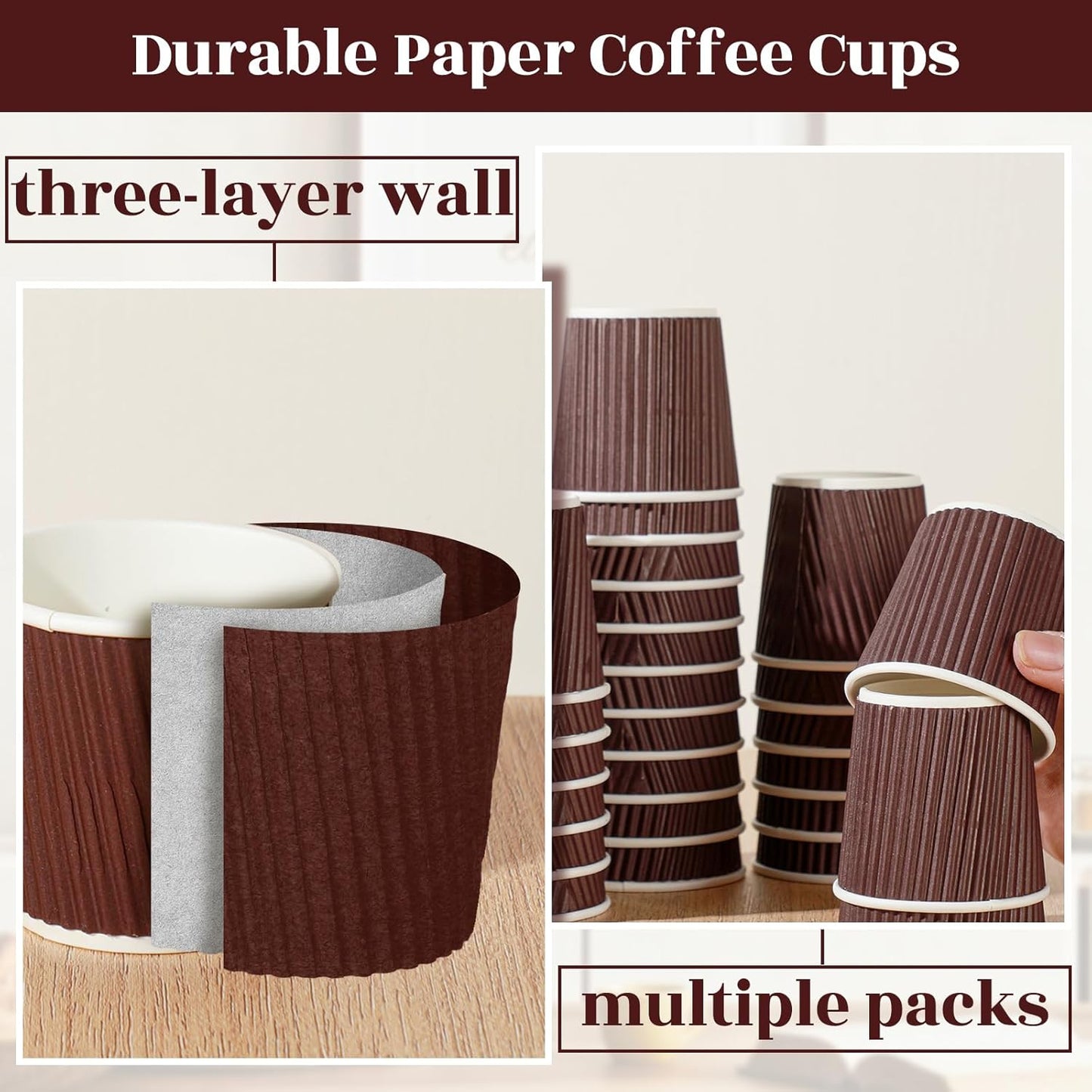 Yaomiao 200 Pcs 4 oz Disposable Espresso Coffee Cups Ripple Corrugated Paper Insulated Hot Cups for Party Cold Drinks Hot Beverage Tea(Coffee)