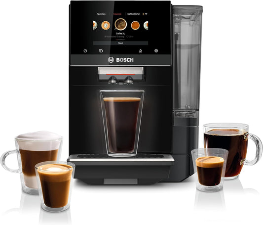 Bosch 800 Series Fully Automatic Espresso and Coffee Machine – 35 Drinks, Cold Brew, Double Cup, Milk Hose, Ceramic Grinder, Smart Features, in Black TPU60309