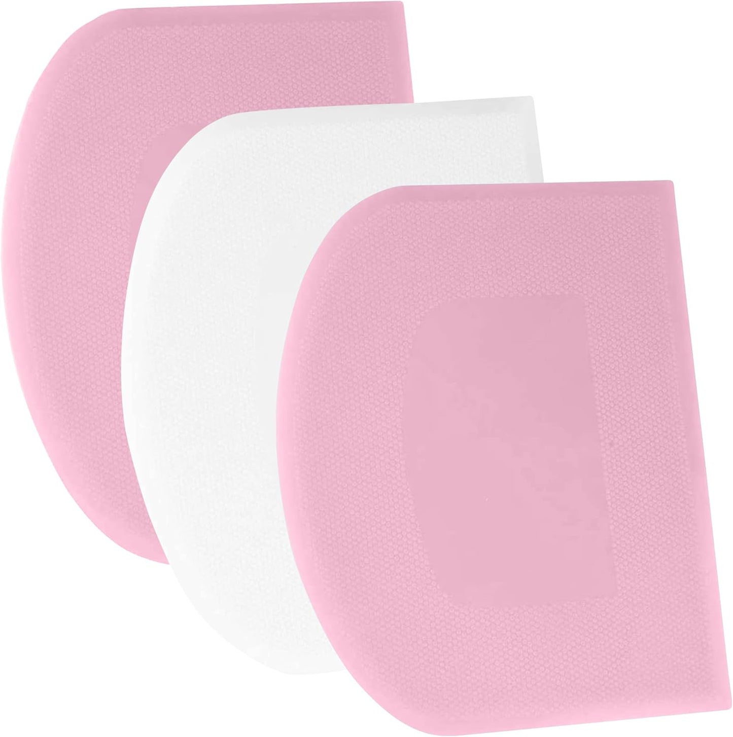 SURDOCA Dough Scraper Bench Scraper - 3P 4.7x3.7" Plastic Flexible Bowl Scraper, Sharp Edge & Angles Cake Scraper. Non-Slip Bakeware Decorating Tools Sculpting & Modeling Tools - Pink+White+Pink