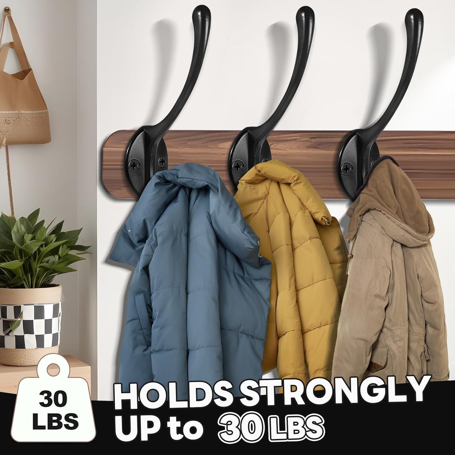 Wall Hooks for Hanging, 15-Pack Heavy Duty Metal Coat Hooks, for Living Room, Bathroom, Kitchen, Bedroom for Coat, Towel, Hat, Key, Closet, Bag (Black)