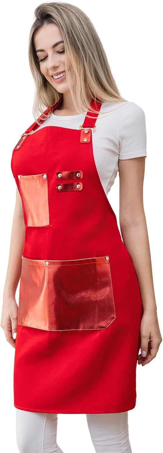 Barista Waitress Chef Cooking Aprons Waterproof Canvas Hair Stylists Apron with 3 Pockets for Women