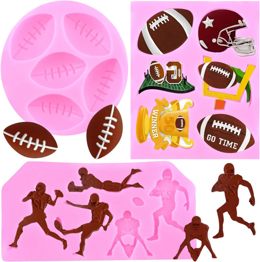 Mujiang Ball Silicone Molds Rugby Football Fondant Molds Sports Theme Molds For Cake Decorating Chocolate Gum Paste Candy Polymer Clay Set Of 3