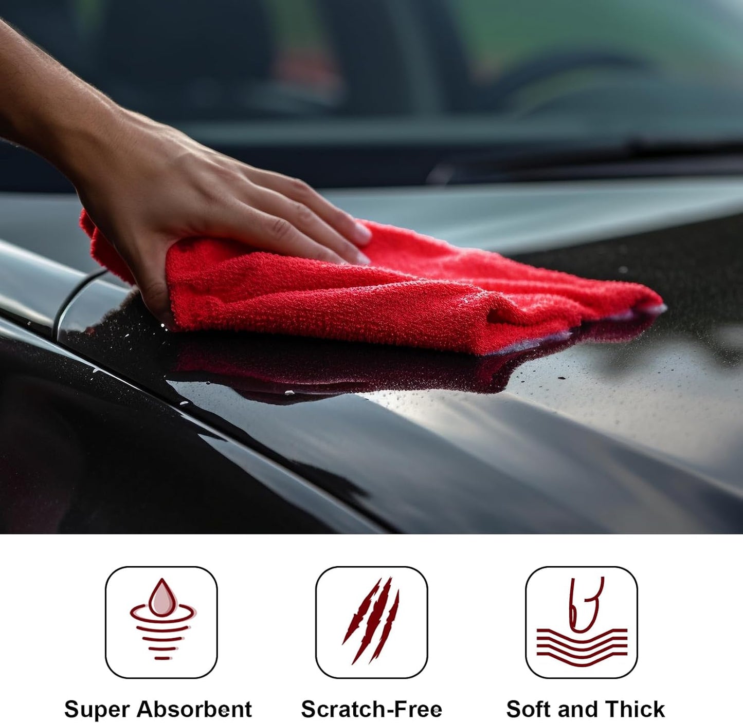 Shimeyao 30 Pcs Edgeless Microfiber Plush Towels for Cars Detailing Drying Wash Polishing Absorbent Cleaning Cloths, 500 GSM, 16 x 16 Inch(16 x 16 Inch,Red,30 Pcs)