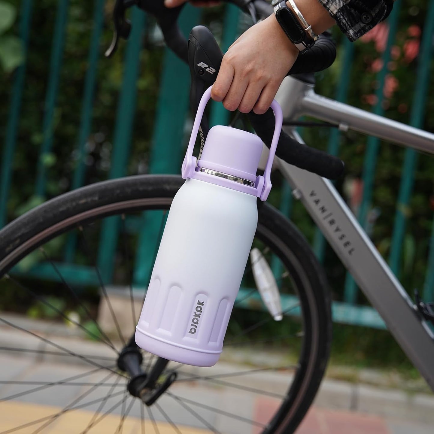 BJPKPK Insulated Water Bottle 50oz BPA Free Stainless Steel Water Bottles with Handle and Lid Travel Metal Thermos,Purple Pearl