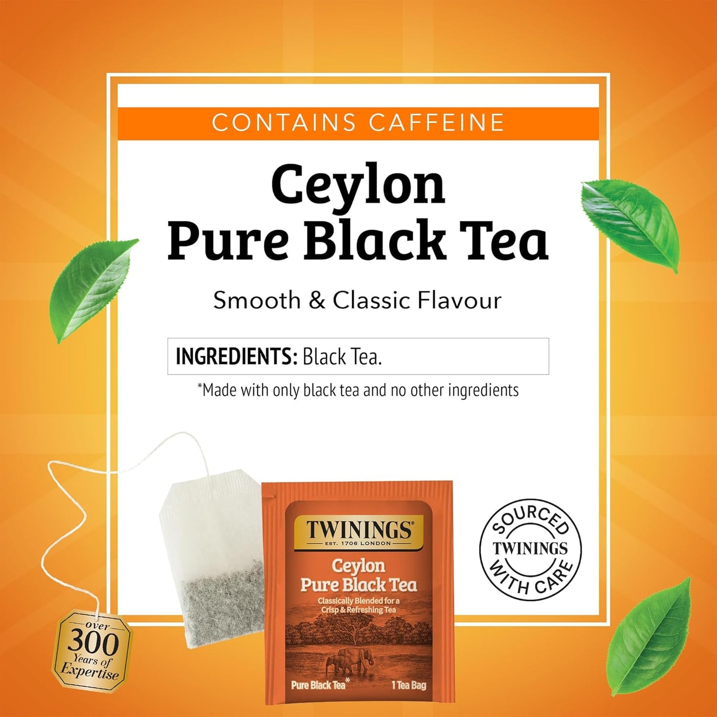 Twinings Ceylon Pure Black Tea Individually Wrapped Bags, 20 Count (Pack of 6), formerly Ceylon Orange Pekoe, Crisp, Refreshing, Caffeinated, Enjoy Hot or Iced, 120 Teabags