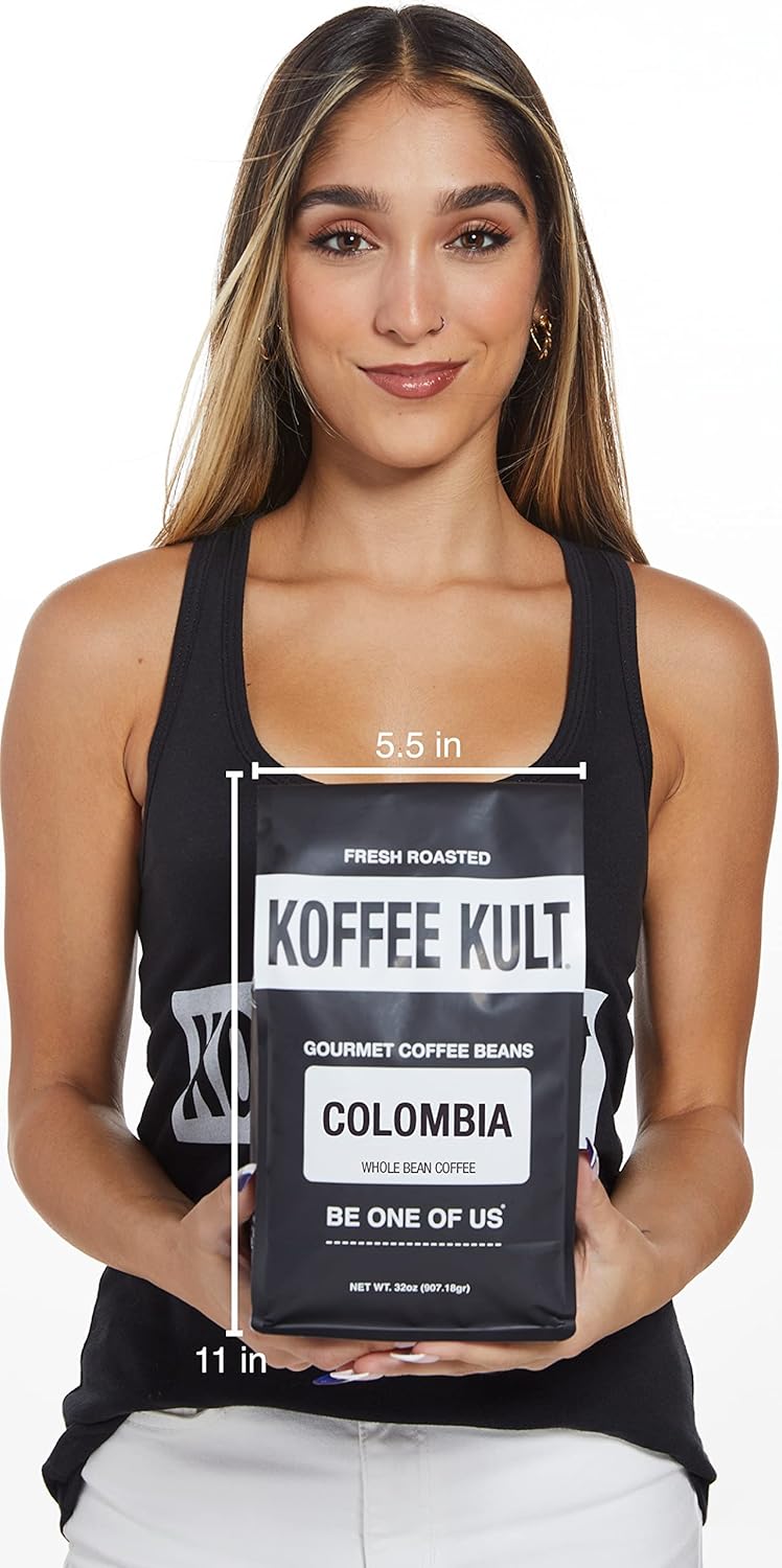 Koffee Kult Colombian Medium Roast Coffee Beans 100% Single Origin Colombia Arabica Whole Bean (Whole Bean, 32oz)