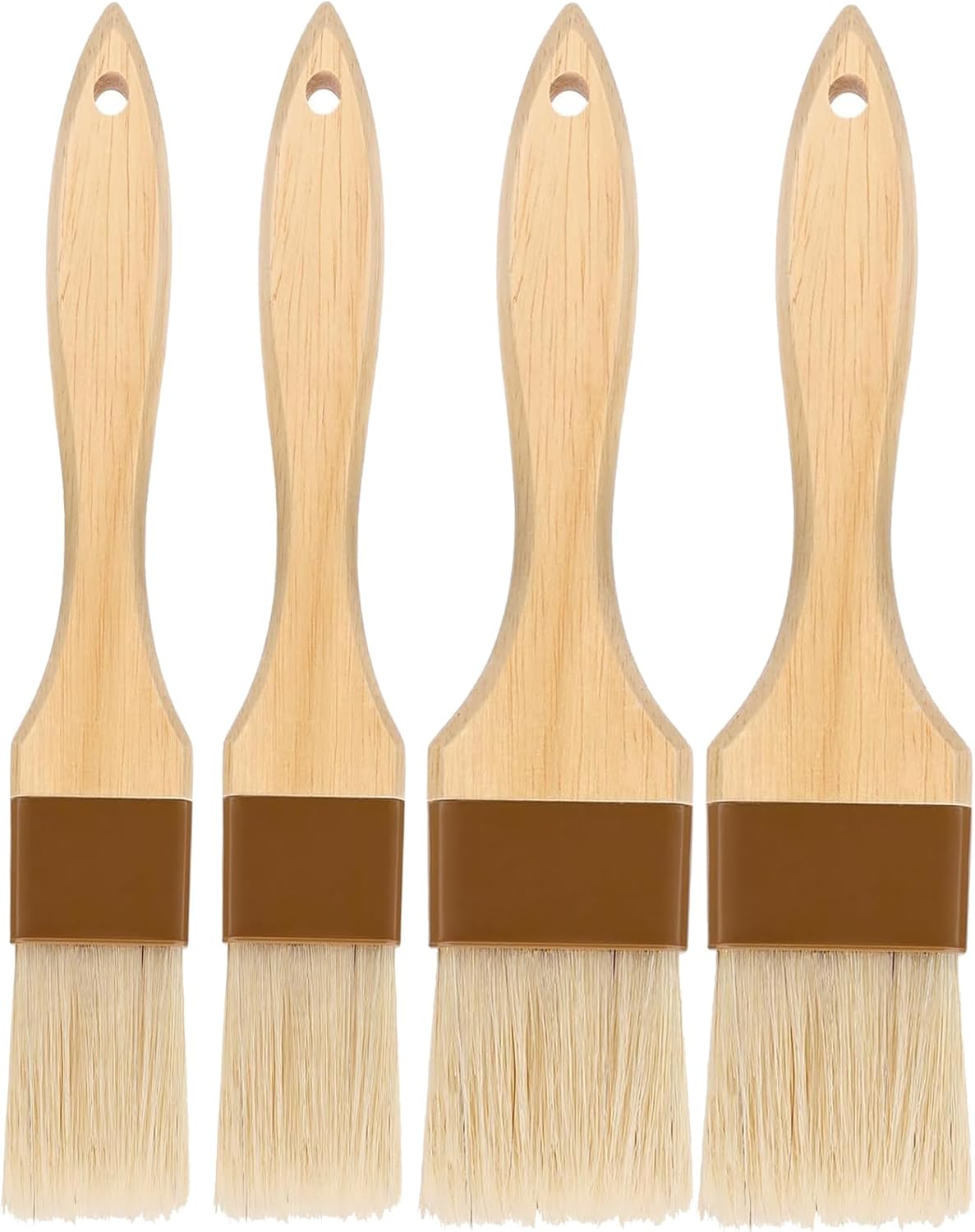 Basting Brush,Pastry Brush 1.5" & 1" - Natural Bristle Cooking Brush for Baking,Not Shed Food Grade Brush,Butter Brushes,Cooking Brush for Oil and Sauce,Kitchen Turkey Baster,Egg Wash Brush(4 Pc)