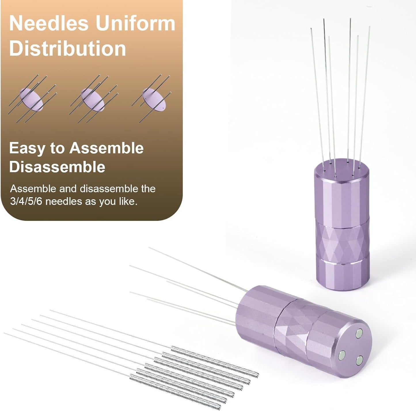 WDT Tool Espresso Distribution Tool,Coffee Distribution Tool with Magnetic Stand, Espresso Accessories with 6 Extra Φ0.25mm Stainless Steel Needles for Barista (Chalk Violet, Φ0.25mm)