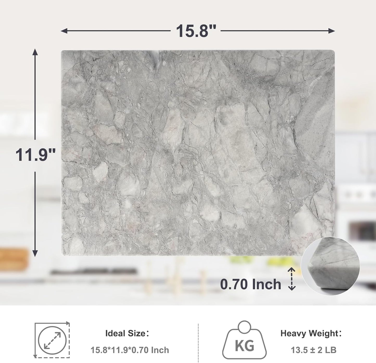 Koville Natural Marble Cutting Board for Kitchen Countertop, 16" x 12" Rectangular Marble Cutting Board Pastry Boards Cheese Boards for Home Decor, Resistant Stone Charcuterie Board Chopping Slab