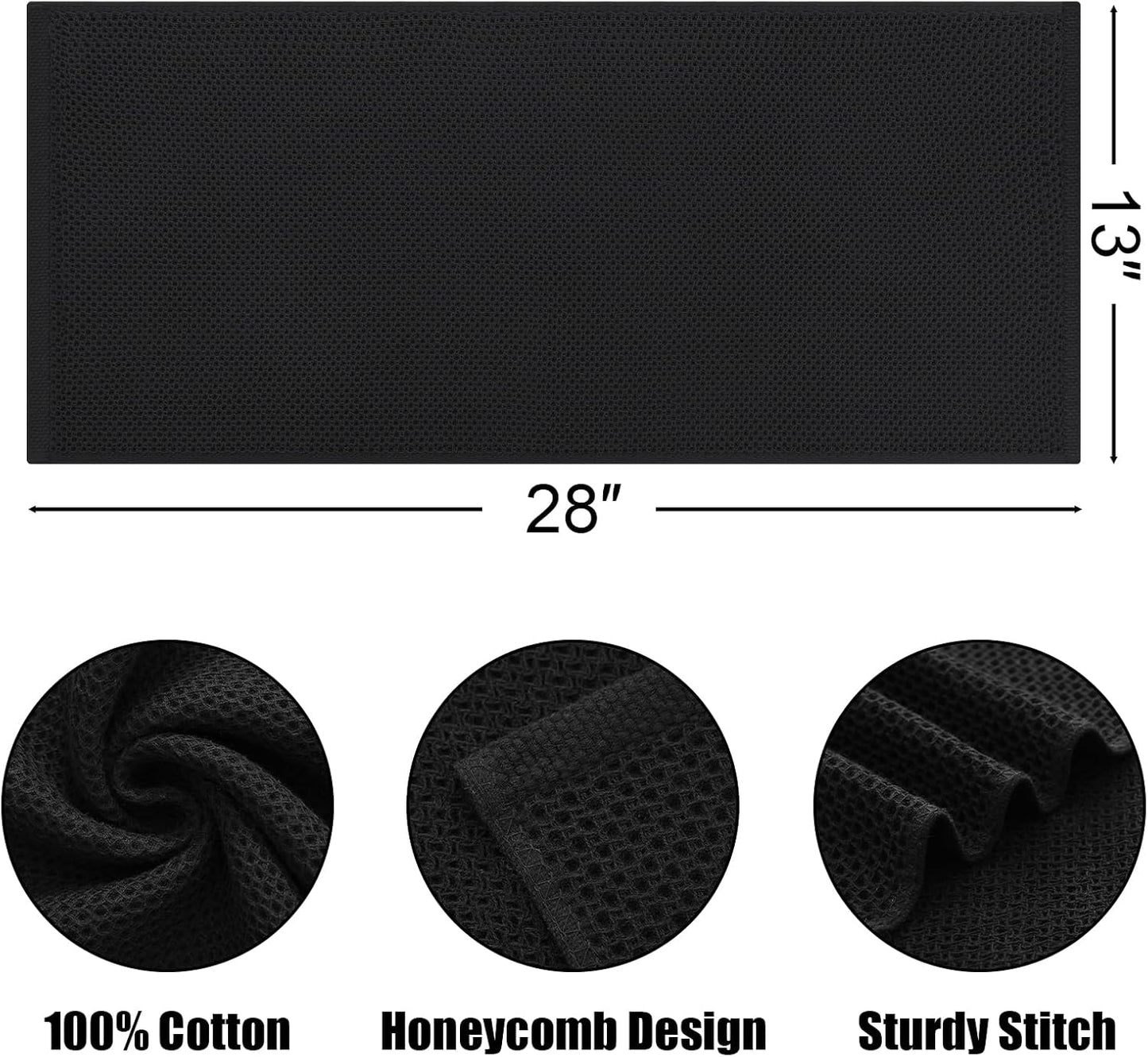 Kitinjoy 100% Cotton Waffle Weave Kitchen Towels, 4-Pack Super Soft and Absorbent Dish Towels for Drying Dishes, Kitchen Hand Towels, 13 in x 28 in, Black