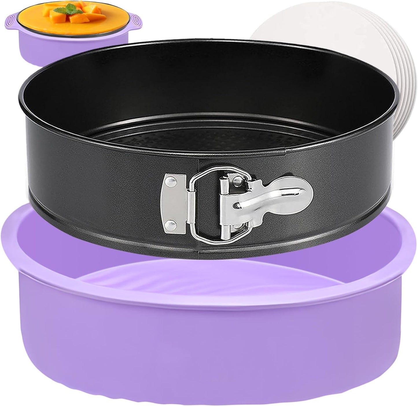 Springform Pan 9 Inch Nonstick Cheesecake Pan with Protector, Leakproof Spring Form Pan for Cheesecake, Round Cheese Cake Pans for Baking, 9 Inch Springform Cake Pan with 50Pcs Parchment Paper