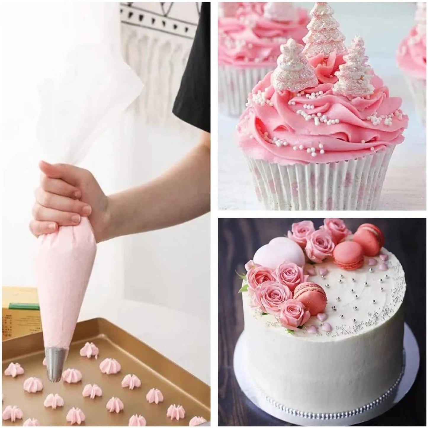 22 inch Large Piping Bags, AMBESTAR 100 Pcs Big Tipless Clear Plastic Disposable Pastry Bags for Frosting Decorating Cake Cupcake Cookie, Pro Long Thick Pastry Bag Essential Baking Tools