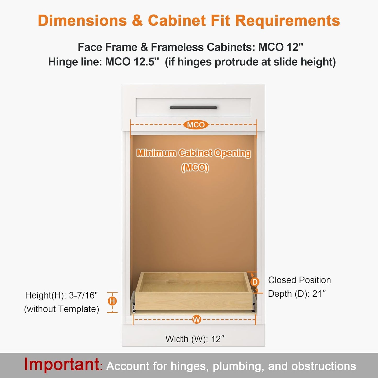 ALINE FURNITURE Pull Out Drawers for Cabinets Birch Wood, 12" W X 21" D Soft Close Slide Out Shelves for Kitchen Cabinets, Pullout Drawer for Pantry Cabinet Organizer
