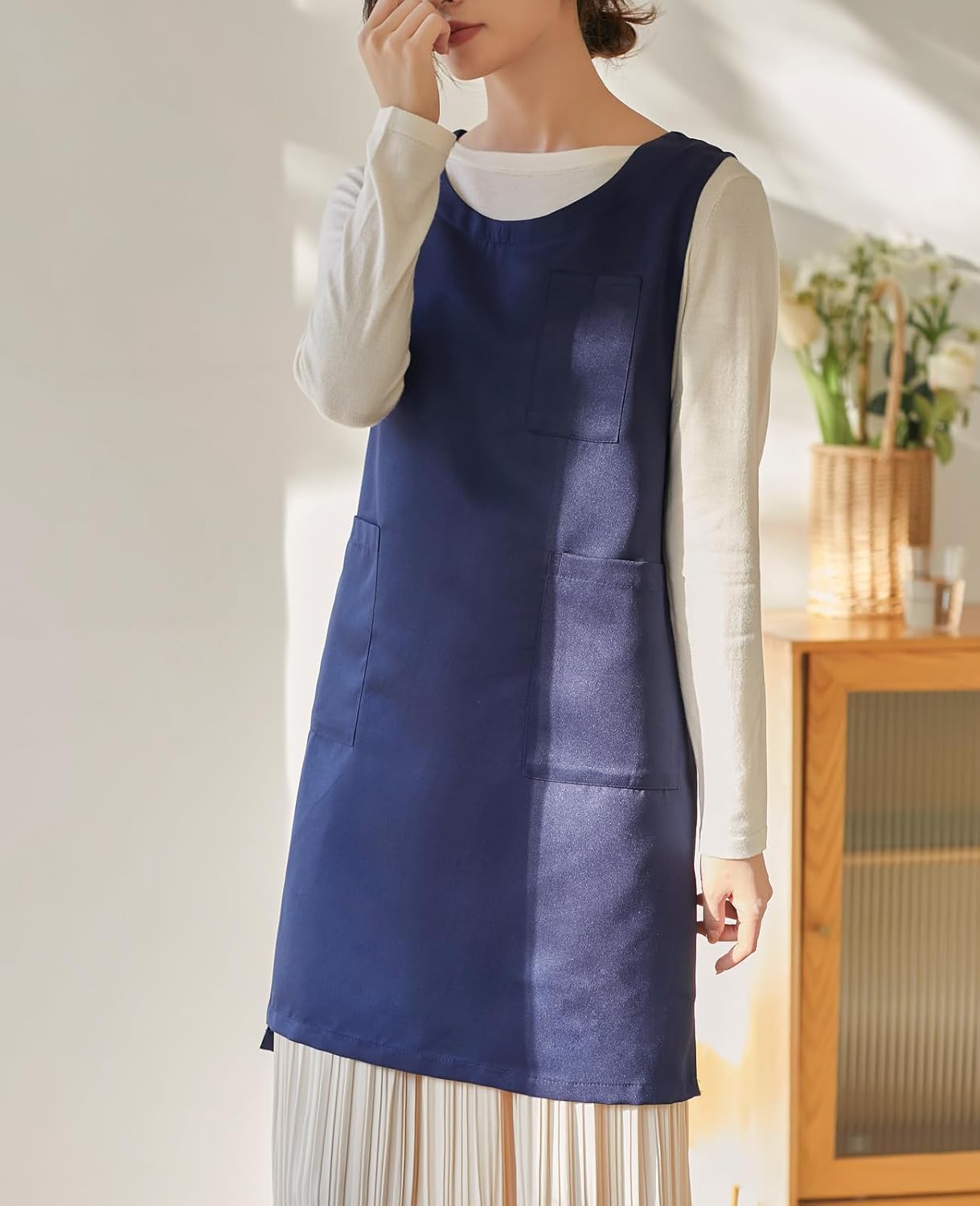 Women Cobbler Apron Japanese Style Aprons with 3 Pockets for Work Chef Kitchen