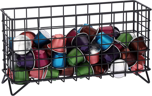ELLDOO Coffee Pod Holder, Large Capacity Coffee Pod Organizer for K Cup Keuring Espresso Capsule Coffee Creamer, Metal Coffee Pod Storage Basket for Kitchen, Coffee Bar Decor (Black, Medium)