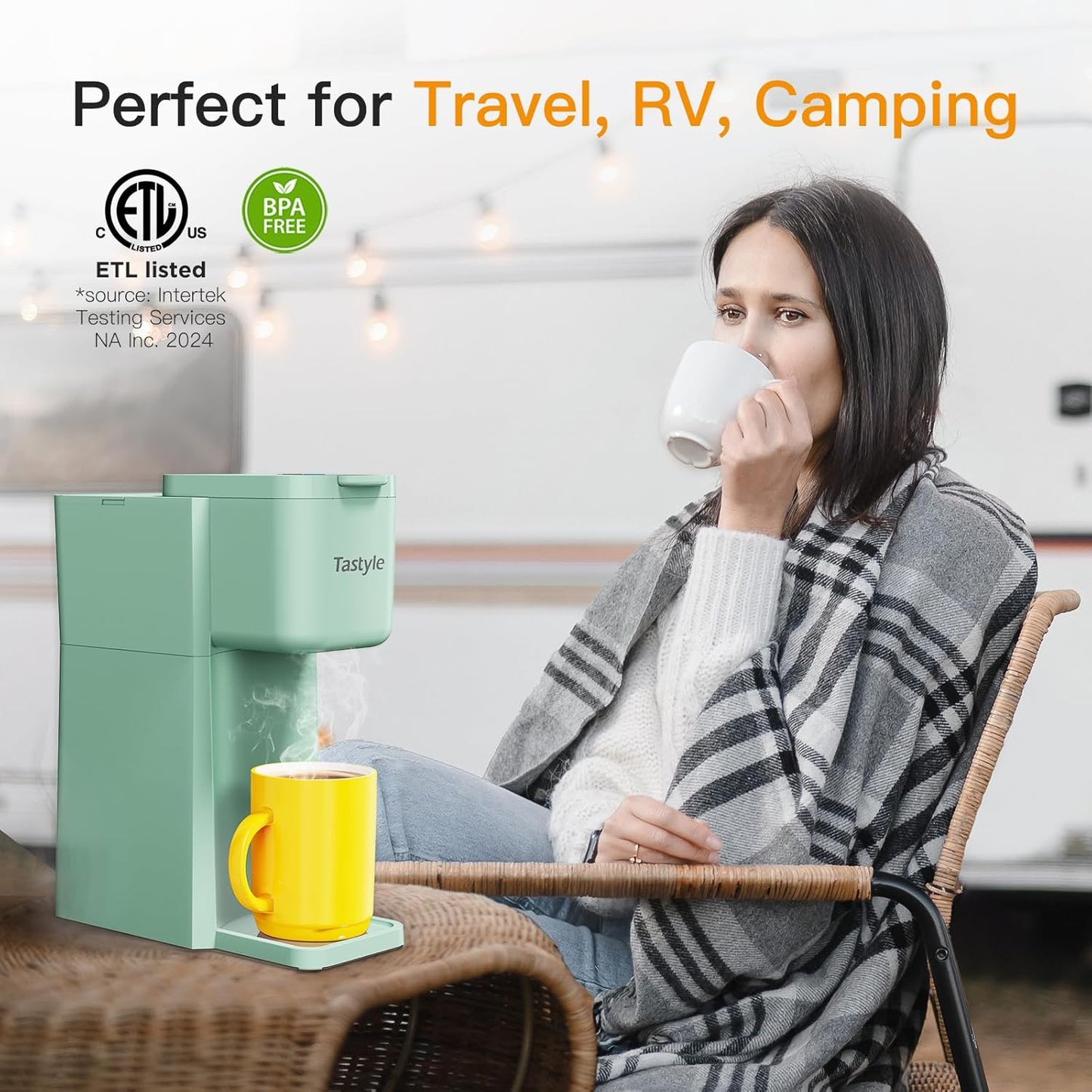 Mini Hot and Iced Coffee Maker Single Serve, for K Cup and Ground, 6 to 14 Oz Brew Sizes, with Recipe Book, for Home, Travel, RV, Office and Dorm, Mint