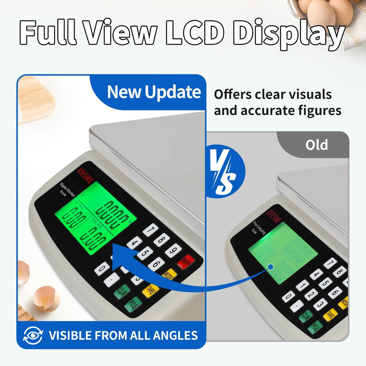 Commercial Food Scale 40KG Large Digital Kitchen Scale Baking Cooking Bread Meat Weight Price Computing Scale Stainless Steel Parts and Coins Counting Scale for Deli Stores Tare Function