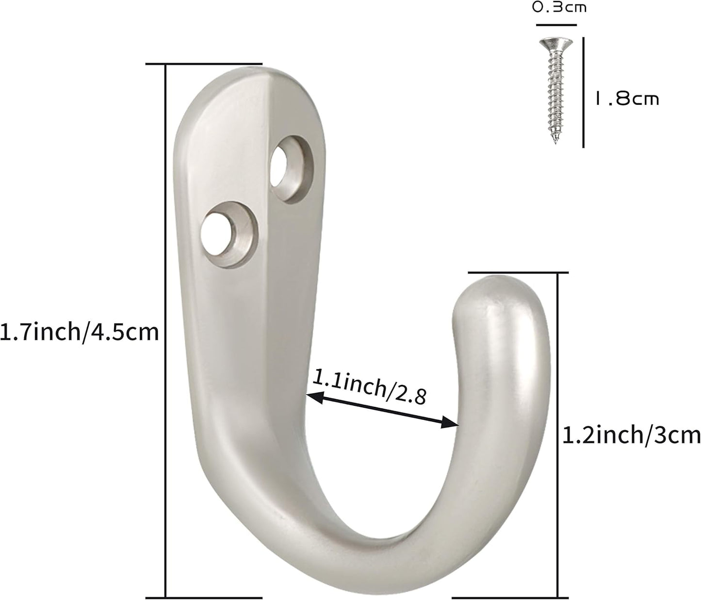 IBosins 15PCS Coat Hooks Wall Mounted Single Prong Robe Hook for Hanging Towel Hooks with 30 Screws for Bags, Hat, Cap, Scarf, Cup (Silvery)