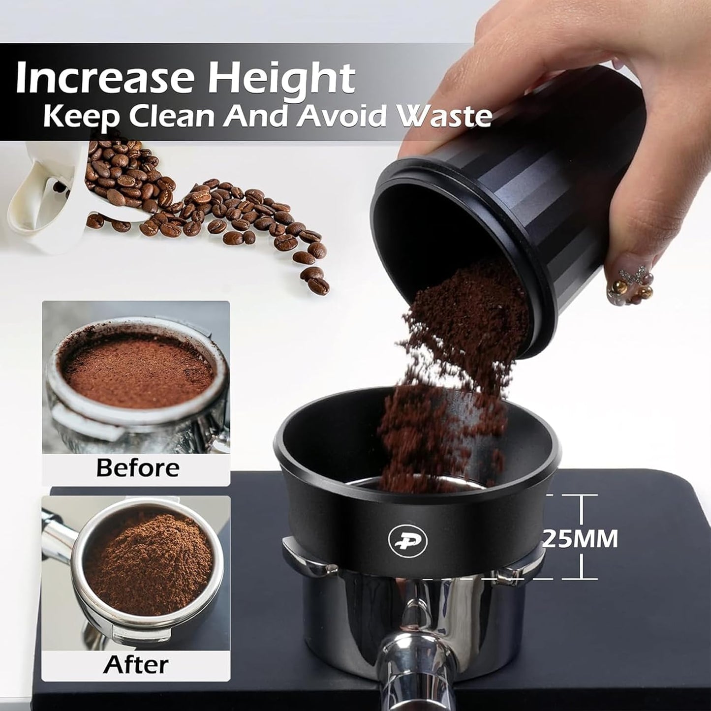 PUSEE 51mm Magnetic Dosing Funnel & Puck Screen Set 8 Magnetic Espresso Coffee Dosing Ring Reusable 1.7mm Puck Screen 316 Stainless Steel Fits All 51mm Portafilters Espresso Tools Espresso Accessories