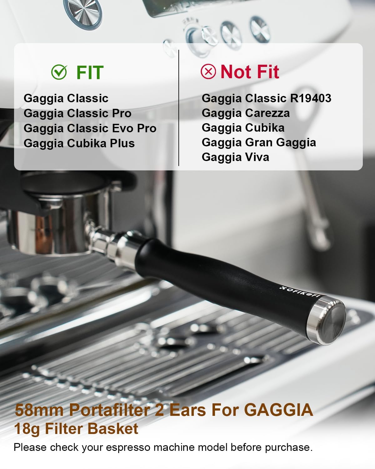58mm Bottomless Portafilter For Gaggia, 2 Ears Flat Naked Portafilter Fits Gaggia Espresso Coffee Machines with Anodized Aluminum Handle, Stainless Steel Head,18g Filter Basket, Puck Screen Included