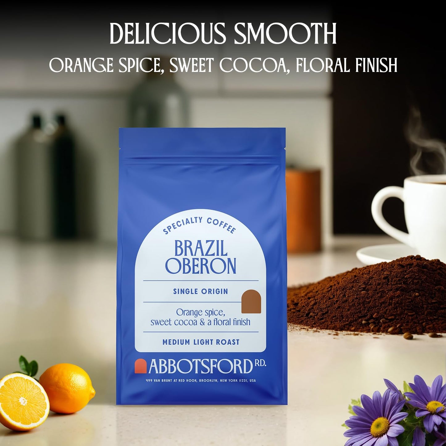 Brazil Oberon Ground Coffee, Medium Light Roast Ground Coffee with Orange Spice & Cocoa, 12 oz Brazilian Coffee Bag, Single Origin from Cerrado, Specialty Coffee for a Bright, Flavorful Brew