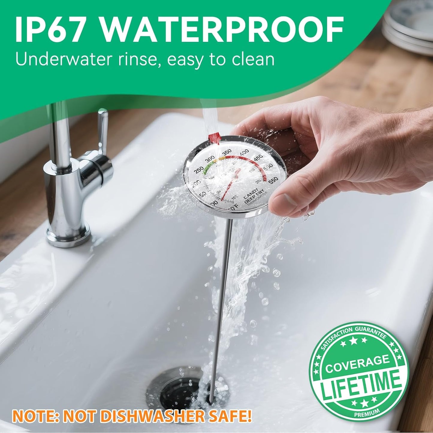 BOMATA 2-Pack Waterproof IP67 Candy Thermometers with Pot Clip, Deep Fry Oil Thermometer with Upgraded 2.5in Large Display for Cooking, Food, Turkey, BBQ, Grill... Mth400 Silver & Gray