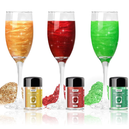 Edible Glitter for Drinks, 3 Colors Luster Dust Edible Set, 5g Food Grade Drink Glitter for Cakes Cookies Drinks Chocolate Decoration
