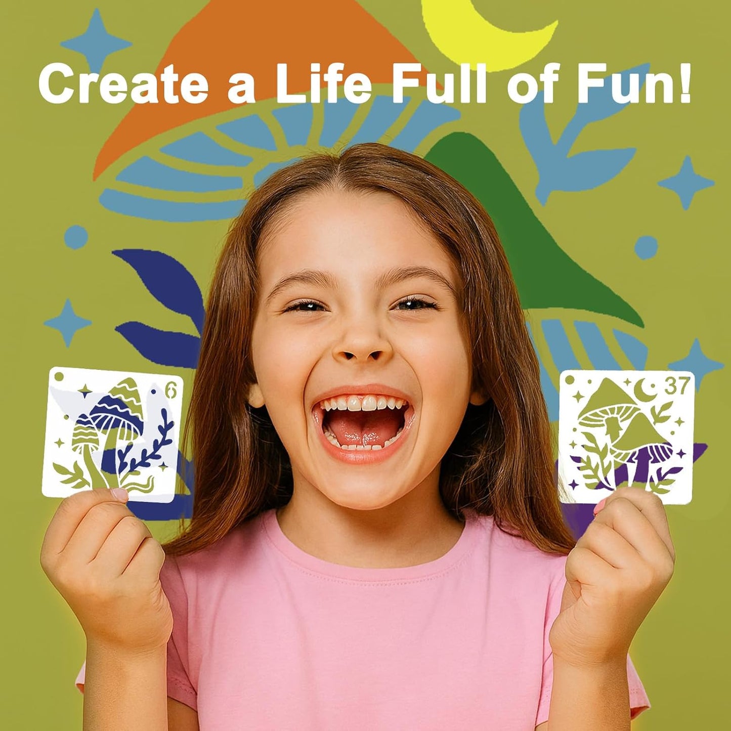 Felixcraft Mushroom Stencils for Painting, 64PCS 3x3 Inch Plastic Forest Stencils for Crafts Reusable, Durable PET Material for Wood Signs, Wall Art, Fabric Painting, and Magical DIY Art Projects