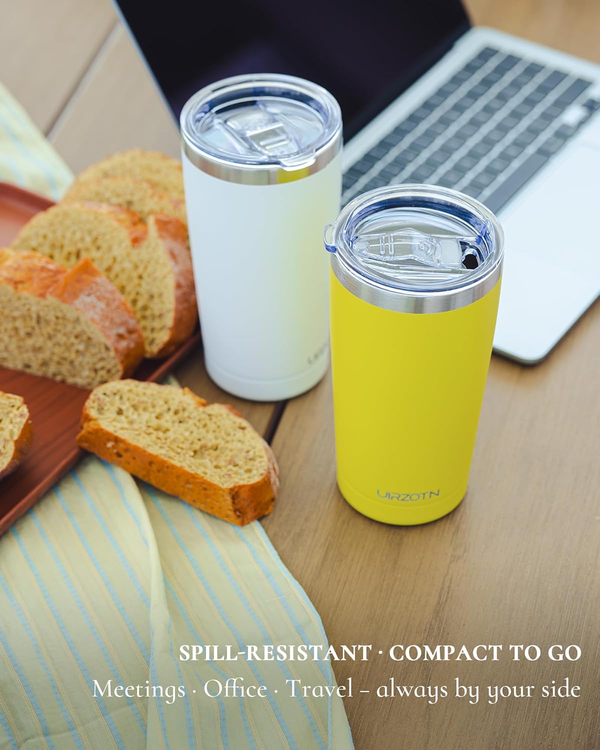 Travel Coffee Tumbler 20oz, Leakproof Travel Coffee Mug with Lid and Straw, Stainless Steel Double Wall Vacuum Insulated Tumbler for Hot/Iced Drinks (Textured Matte, White)