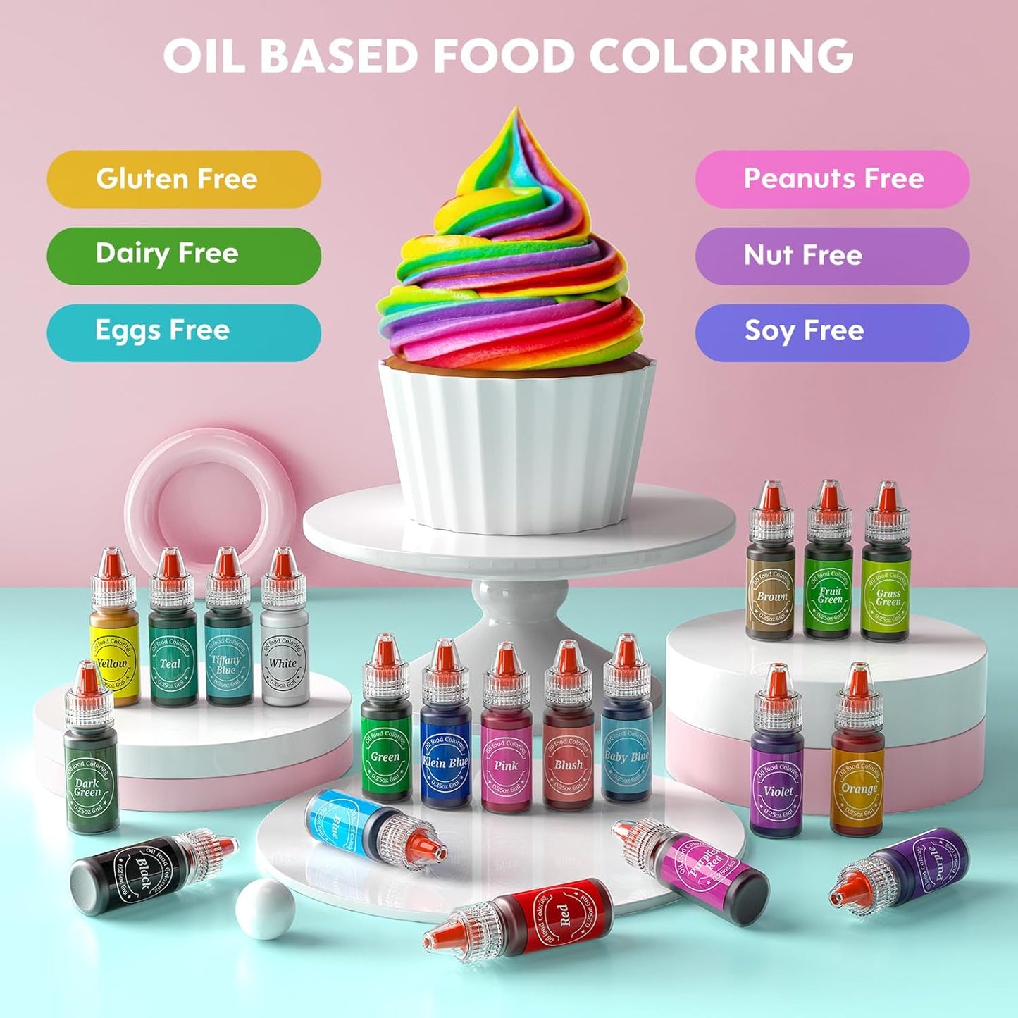 Oil Based Food Coloring for Chocolate, 20 Colors Food Coloring Set for Cake Decorating - Nomeca Food Grade Edible Food Dye for Baking,Candy Melts Cookies Fondant - .25 Fl. Oz Bottles