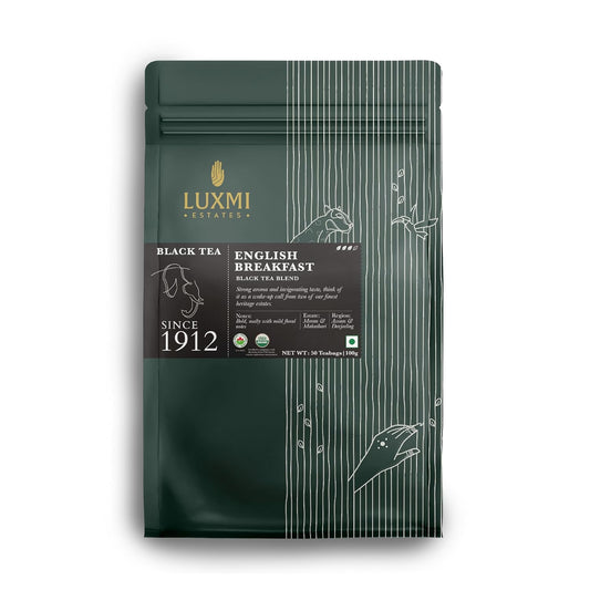 Luxmi Estates Tale of Two Estates Organic English Breakfast Tea (50 Tea Bags) Caffeinated Tea Bags For A Morning Boost and Natural Energy, With Certified Organic Darjeeling & Assam Black Tea
