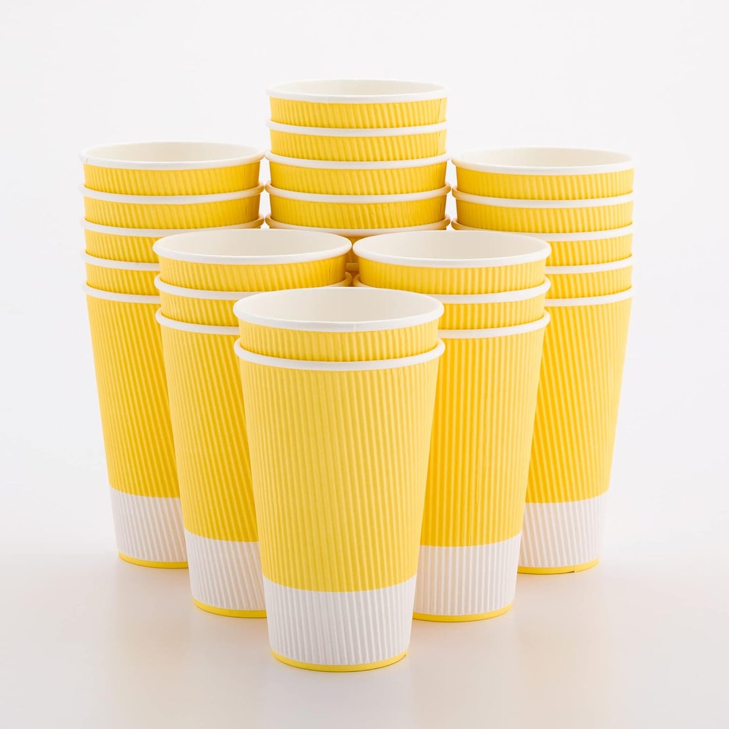 Restaurantware 16 Ounce Double Wall Disposable Coffee Cups, 500 Insulated Light Yellow Paper Tumblers with Ripple Wall Design, Lids Sold Separately for Hot Drinks like Tea, Hot Chocolate and More
