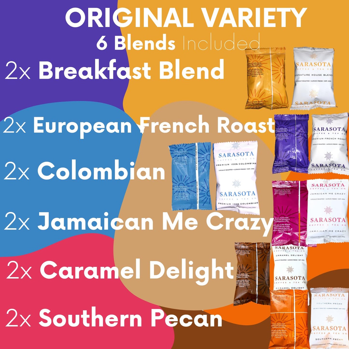 Ground Coffee | Gift Set Sampler Pack Variety Medium, Dark, & Flavored Roast Low Acid Mold Free Pouches | Gourmet Bulk Packets | Highest Rated Individual Premeasured Powder Bags for 12 Cup Drip Maker