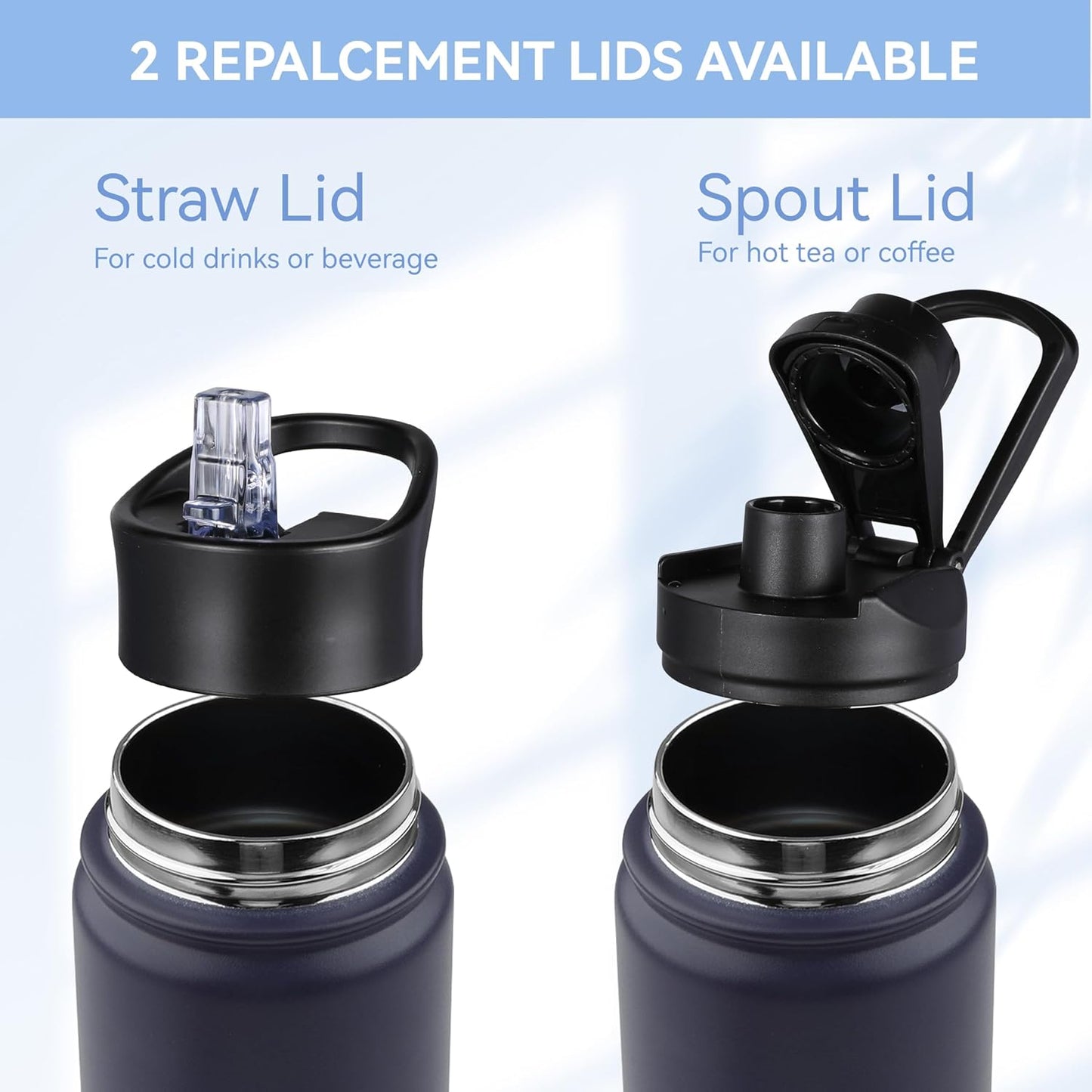 HASLE OUTFITTERS Insulated Water Bottle 22 oz Double Wall Stainless Steel Water Bottle Wide Mouth with Straw Lid & Spout Lid Keeps Cold or Hot(Navy,4)