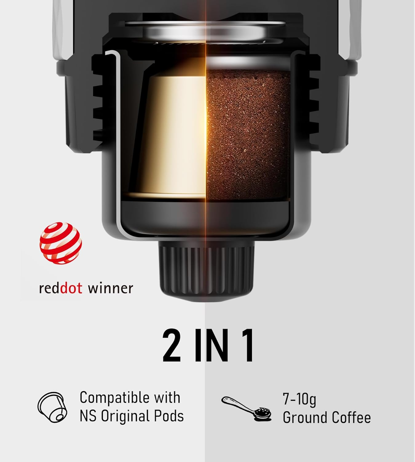 STARESSO Classic Portable Espresso Maker, 2 IN 1 Travel Coffee Maker Compatible Ground Coffee & NS Original Pods, Espresso Machine with Stainless Steel Chamber for Travel Camping, Manually Operated