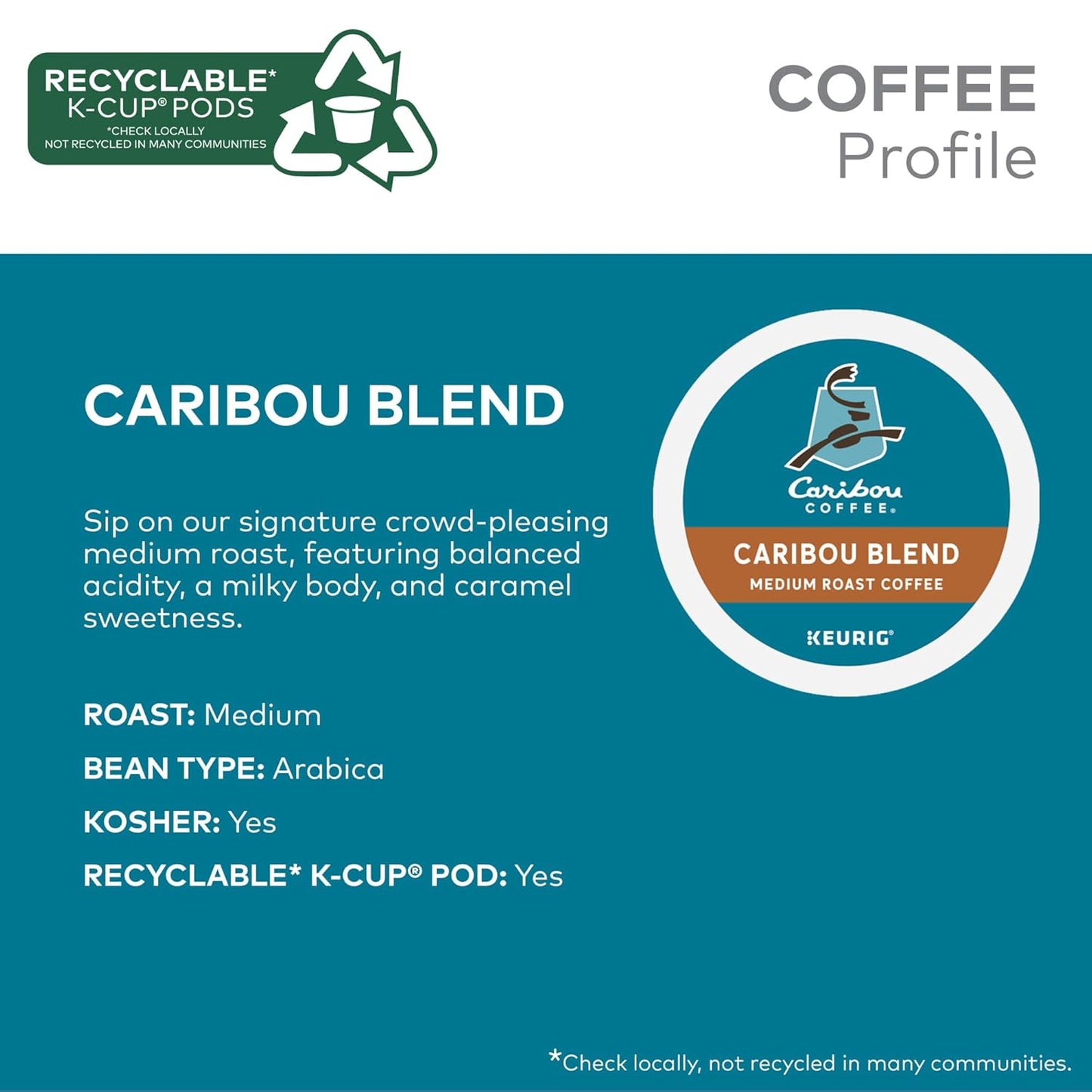 Caribou Coffee Caribou Blend Keurig Single-Serve K-Cup Pod, Medium Roast Coffee, 60 Count (6 Packs of 10)