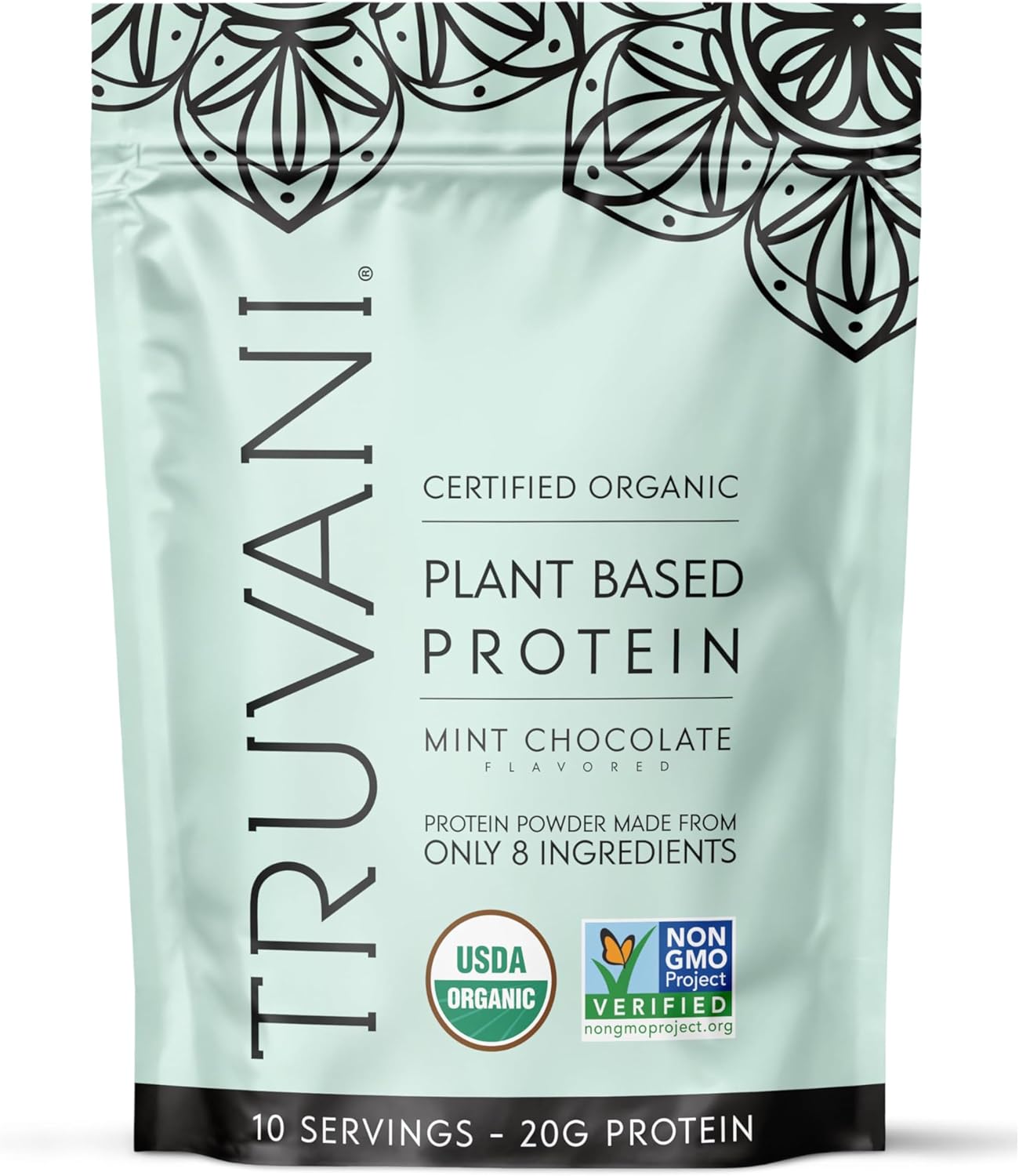 Truvani Vegan Pea Protein Powder | Mint Chocolate | 20g Organic Plant Based Protein Per Serving | 10 Servings | Keto | Gluten & Dairy Free | Low Carb | No Added Sugar