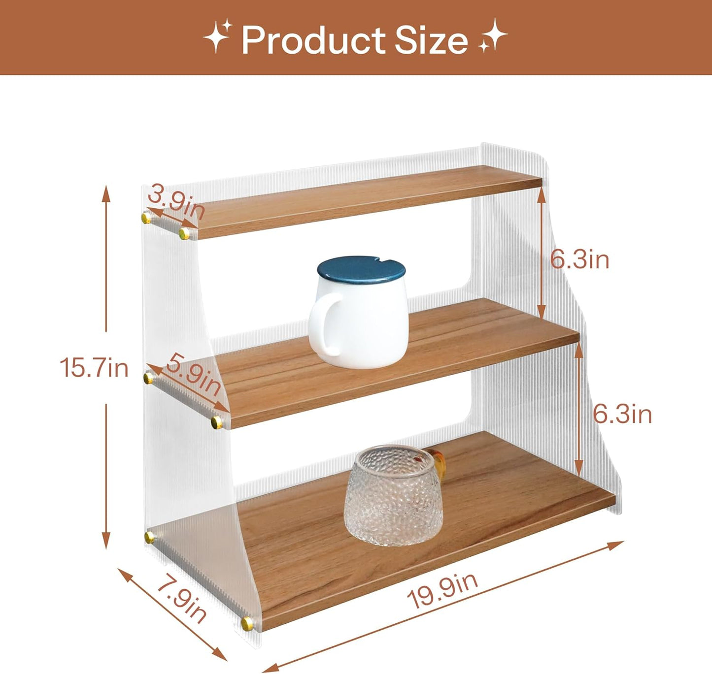 Coffee Mug Holder Wooden Cup Station Organizer 3 Tier Cup Holder for Coffee Bar Mug Display Rack for Countertop Mug Holder Shelf for Home Kitchen Nut Brown Solid Wood