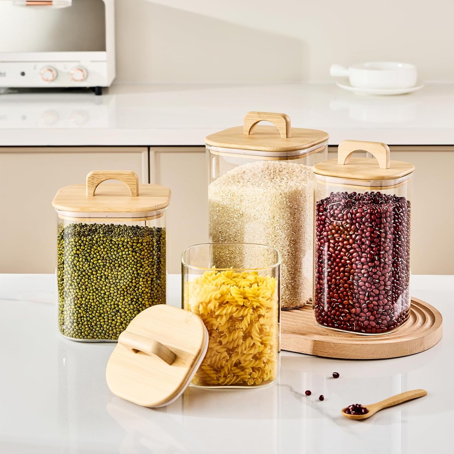 Sweejar 1 qt Glass Food Storage Containers with Lids, Coffee Container for Ground Coffee, 32 oz Glass Jars with Bamboo Lids, 2 Pack