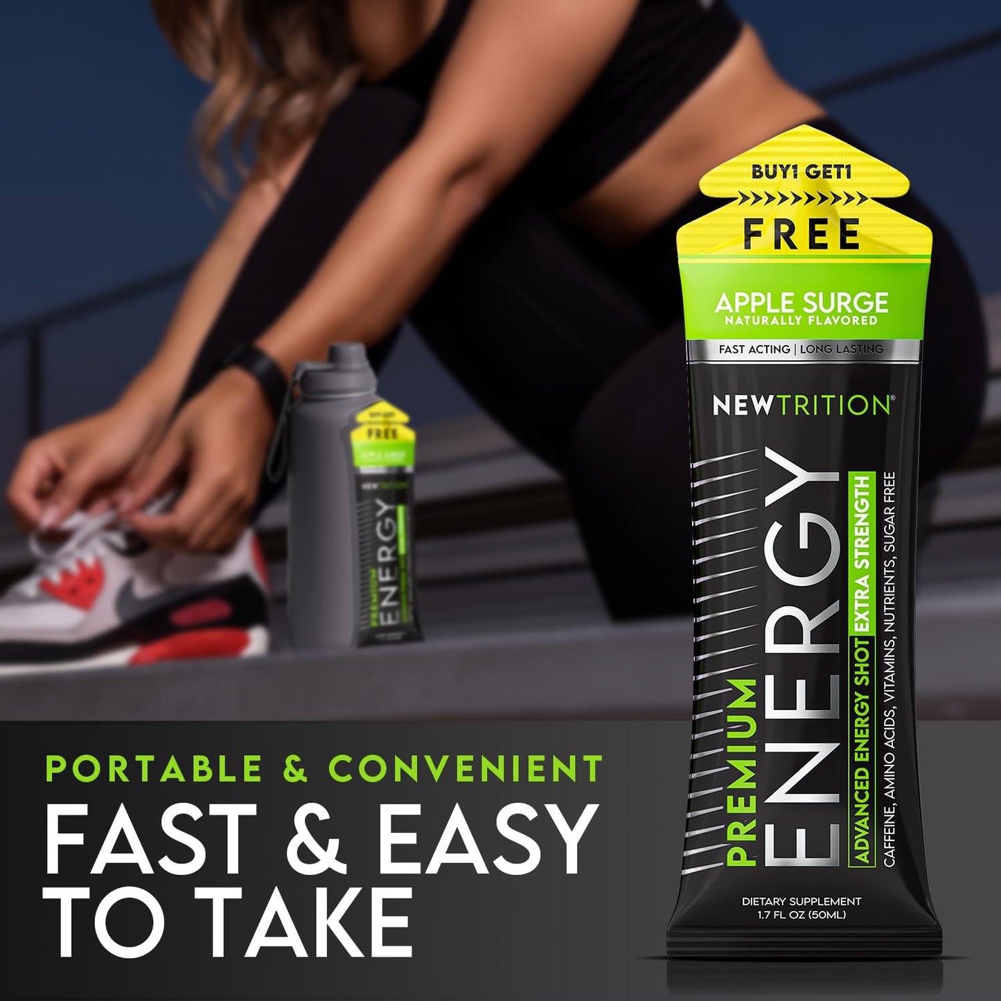 NewTrition® Extra Strength Energy Shots, 250mg Caffeine Energy Shots with Vitamin B & Amino Acids, Sugar-Free Vitamin Energy Shot, 1.7 fl oz (Pack of 6, Apple Surge)