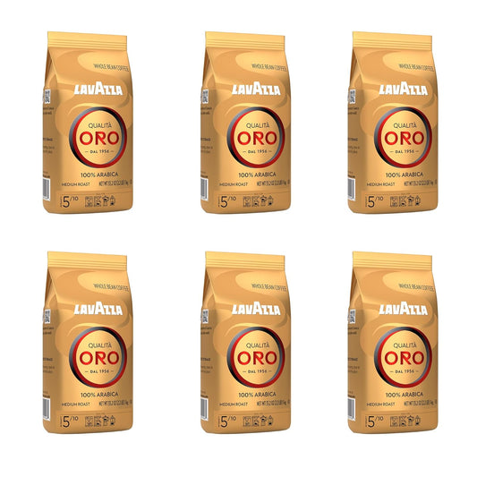 Lavazza Qualità Oro Whole Bean Coffee, Medium Roast, 100% Arabica, 2.2 lb Bag (Pack of 6)