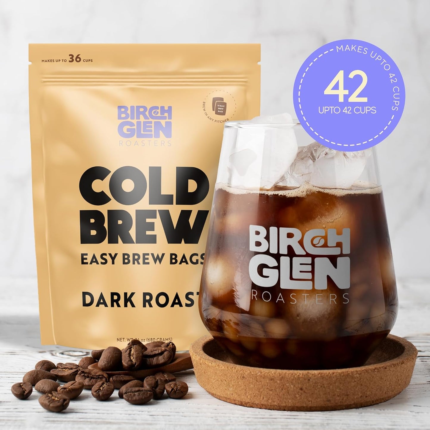 Birch Glen Roasters Cold Brew Coffee Bags - 12 Pack of Coarse Ground Coffee Filter Pitcher Packs for Easy Brewing - 100% Arabica - Yields 6 Pitchers - French Vanilla Flavor